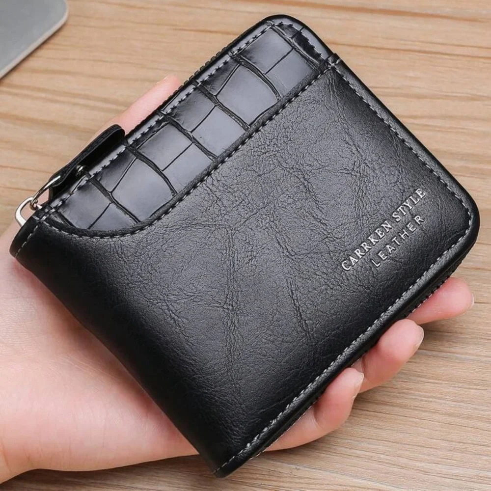 1pc New Men's Wallet Crocodile Grain PU Leather Multi-Function Zipper Casual